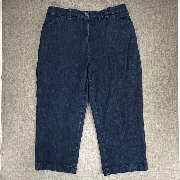 L.L. Bean Classic Fit Cropped Jeans 16 Reg Elastic Waist Dark Blue Cotton Spande - Picture 1 of 16